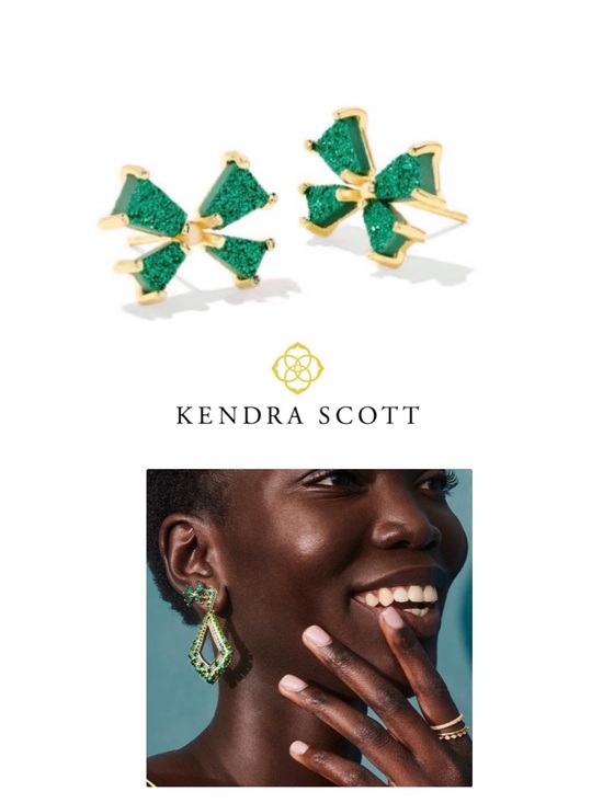 Kendra Scott Jewelry - NWOT [Kendra Scott] Blair Bow Stud Sparkle Earrings, Gold/Emerald (Green) Drusy